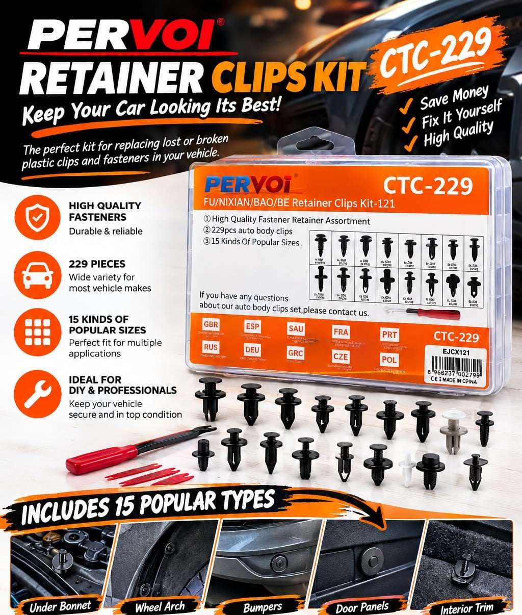 PERVOI CTC-229 Retainer Clips Kit, 229-Piece Automotive Fastener Assortment