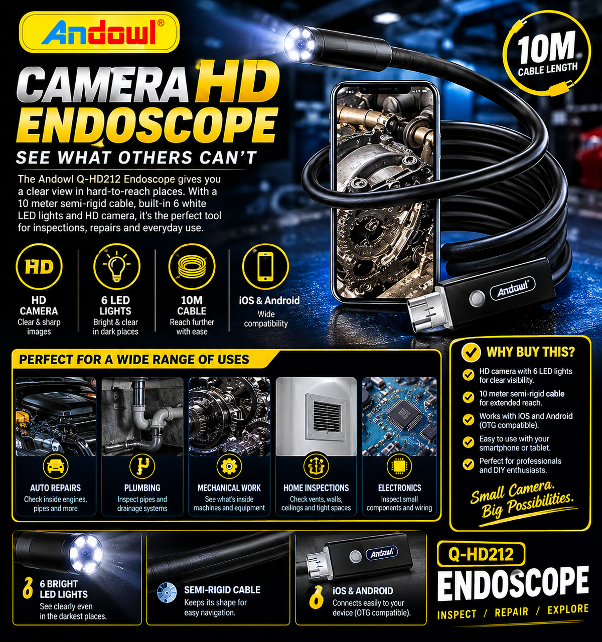 **Andowl 10m HD Endoscope Camera**