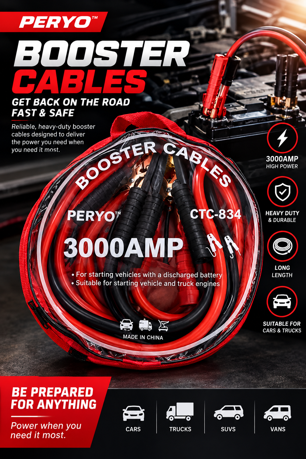 **Peryo 3000AMP Heavy-Duty Booster Cables, *