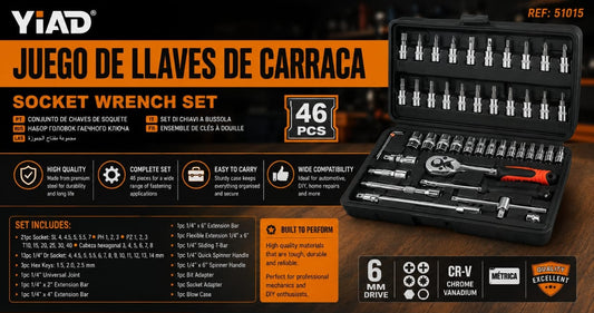 YiAD 46-Piece Ratchet Socket Wrench Set with Carry Case