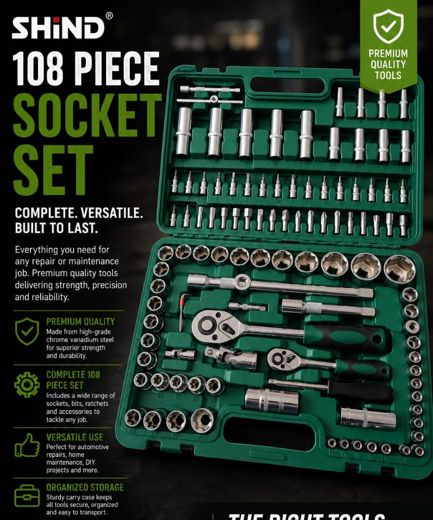 **SHIND 108-Piece Professional Socket & Ratchet Tool Set**