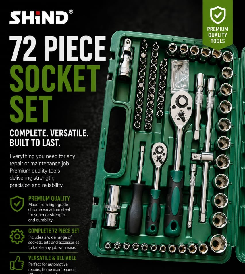 SHIND 72-Piece Professional Socket & Ratchet Tool Set